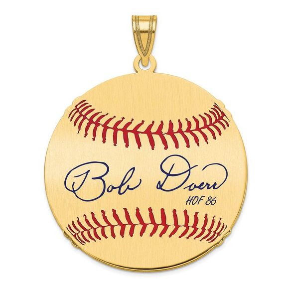 14K Gold Plated Bobby Doerr Signature LG Enamel Baseball Pendant